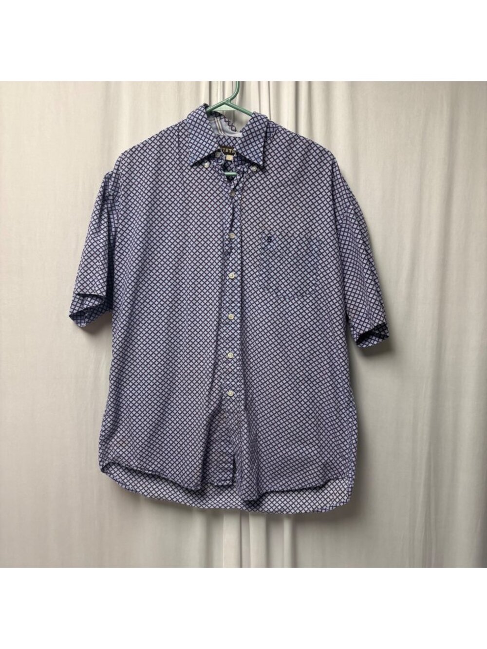 Stetson Button-Up Shirt Mens Large Cotton Purple Blue Patterned Short Sleeve